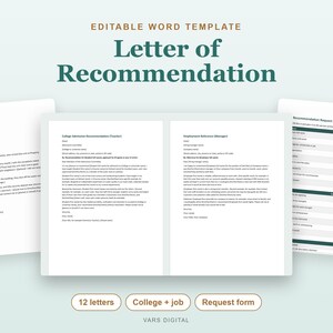 Modèles de lettres de recommandation, 12 lettres Word modifiables pour les études supérieures, l'emploi et les références personnelles image 1
