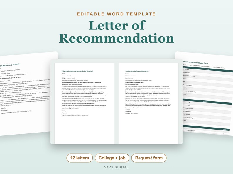 Modèles de lettres de recommandation, 12 lettres Word modifiables pour les études supérieures, l'emploi et les références personnelles image 1