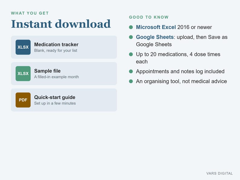 Medication Tracker Spreadsheet, Pill Log with Refill Tracker and Monthly Dose Checklist (Excel) image 5