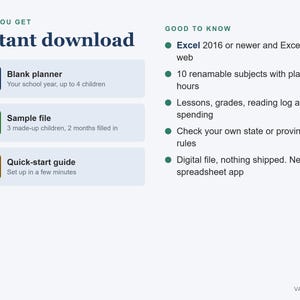 Homeschool Planner Spreadsheet, Attendance Tracker, Hours Log and Grades for Multiple Kids (Excel) image 5