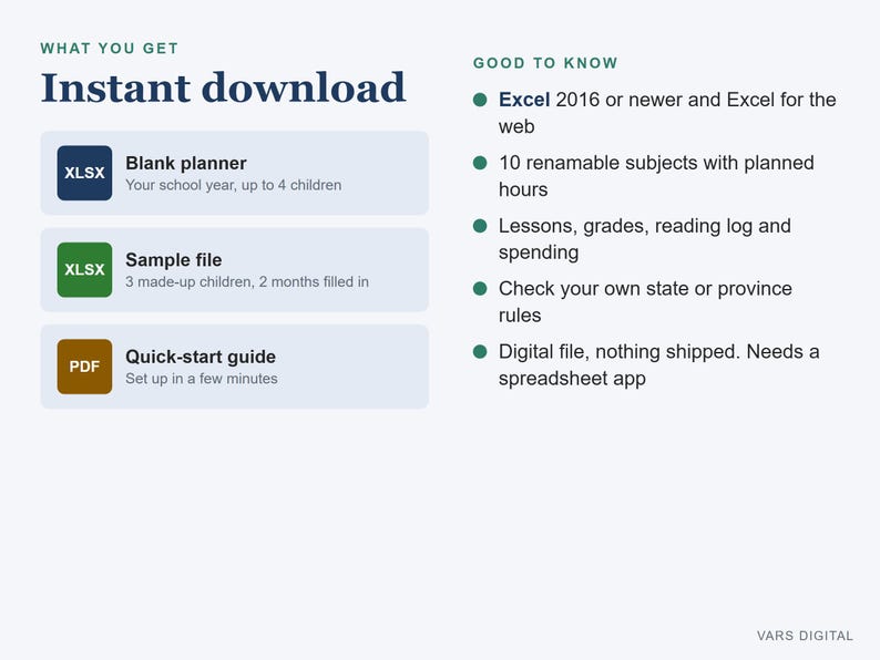 Homeschool Planner Spreadsheet, Attendance Tracker, Hours Log and Grades for Multiple Kids (Excel) image 5