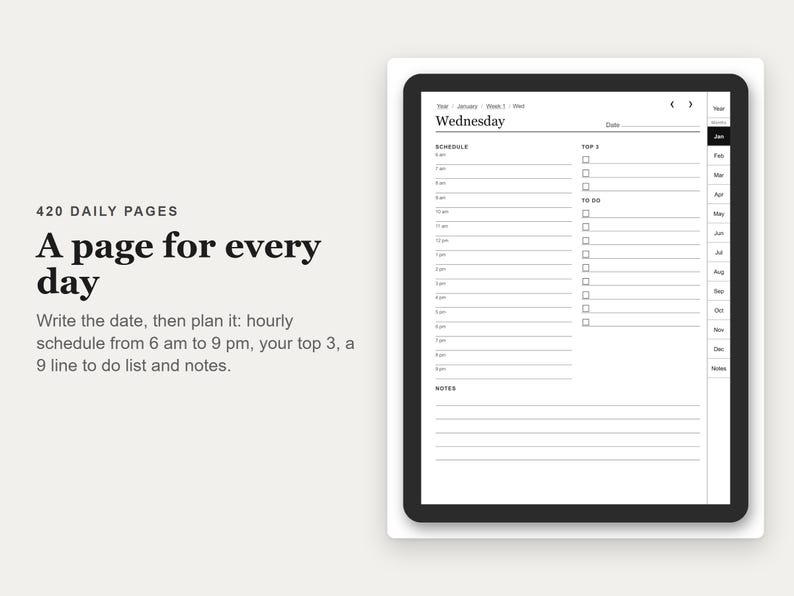 Undated Digital Planner, Hyperlinked PDF for E-Ink Tablets, Portrait, Daily Weekly Monthly, Habit Tracker image 4