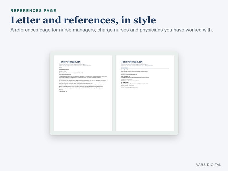 Plantilla de currículum de enfermera en Word, currículum de enfermera registrada compatible con sistemas ATS, con carta de presentación y referencias. imagen 6