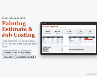 Painting Estimate & Job Costing Excel Template, Printable Quote, Profit Tracking (Digital Download)