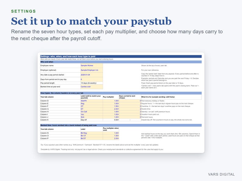 Timesheet Template Excel, Work Hours Tracker & Paystub Checker for Hourly Workers image 3