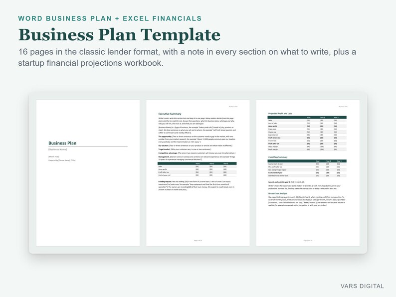 Startup Business Plan Template Word, Financial Projections Excel (Digital Download) image 2