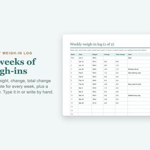 Weight Loss Tracker Printable and Fillable PDF, Weigh In Log, Body Measurements, Progress Chart image 3