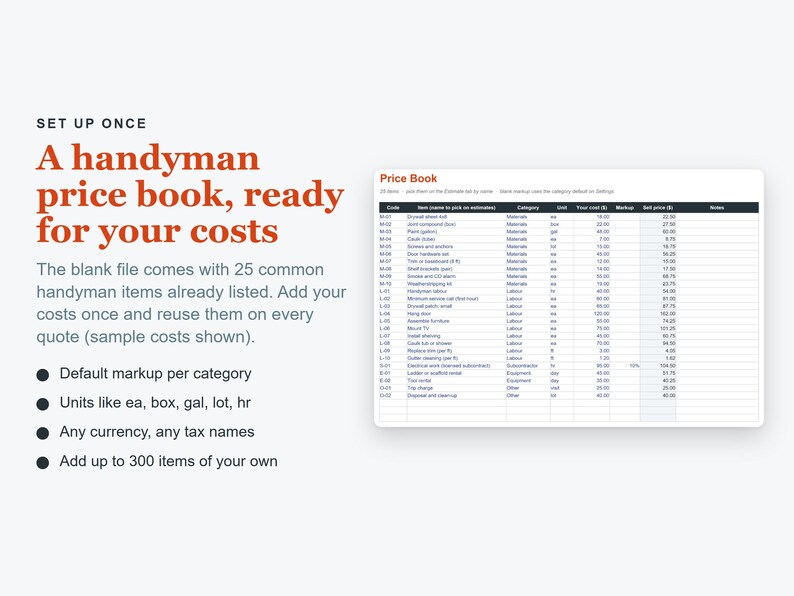 Handyman Estimate Template Excel, Handyman Quote & Job Costing Spreadsheet image 6