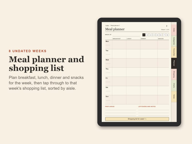 Digital Recipe Book, Undated Hyperlinked PDF Cookbook for Tablets, Meal Planner and Shopping List image 5