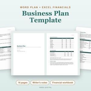Startup Business Plan Template Word, Financial Projections Excel (Digital Download) image 1