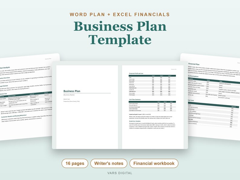Startup Business Plan Template Word, Financial Projections Excel (Digital Download) image 1