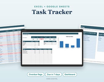 Task Tracker Excel Spreadsheet, Project Task List Template, To Do List, Team Task Dashboard