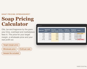 Soap Pricing Calculator Spreadsheet, Soap Making Cost Calculator Excel, Handmade Soap Business Pricing Template