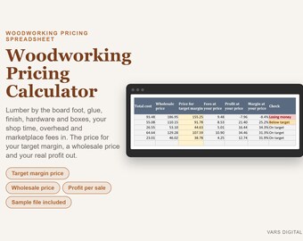 Woodworking Pricing Calculator Spreadsheet, Woodworking Business Cost Calculator Excel, Handmade Wood Project Pricing Template