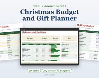 Christmas Gift Tracker Spreadsheet, Holiday Budget Planner and Card List (Excel)