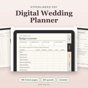 Digital Wedding Planner, Undated Hyperlinked PDF for Tablets, Budget, Guest List, Vendors, Checklist zdjęcie 1