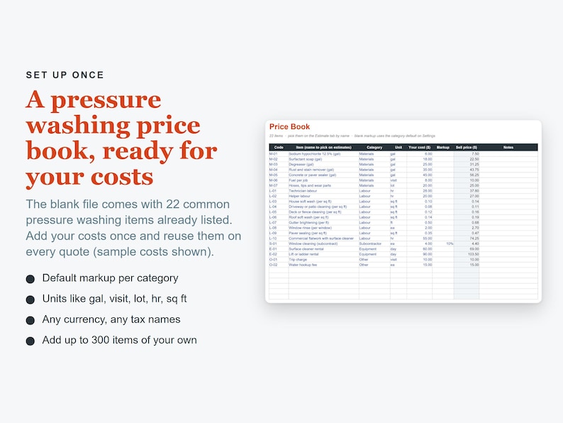 Pressure Washing Pricing Calculator Spreadsheet, Excel Quote & Job Costing Template image 6