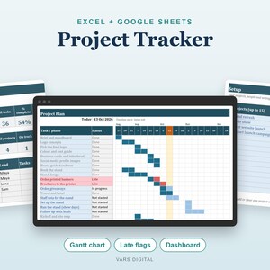 Feuille de calcul Excel de suivi de projet avec diagramme de Gantt, tableau de bord multi-projets (téléchargement numérique) image 1
