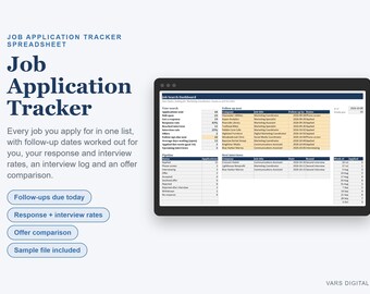 Job Application Tracker Spreadsheet, Follow-Up & Offer Comparison (Digital Download)