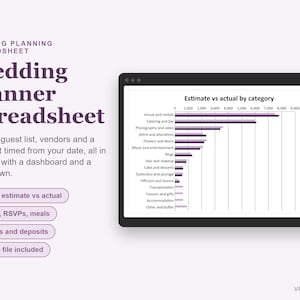 Hochzeitsplaner-Tabelle, Budget, Gästeliste, Dienstleister, Checkliste (Digitaler Download) Bild 1