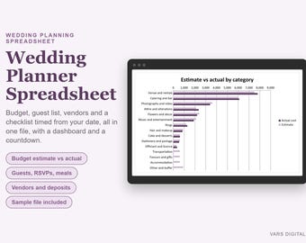 Wedding Planning Spreadsheet, Wedding Budget Planner, Guest List and RSVP Tracker, Vendor Tracker and Wedding Checklist, Excel