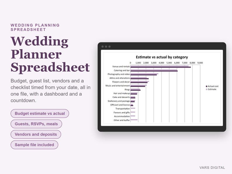 Hochzeitsplaner-Tabelle, Budget, Gästeliste, Dienstleister, Checkliste (Digitaler Download) Bild 1