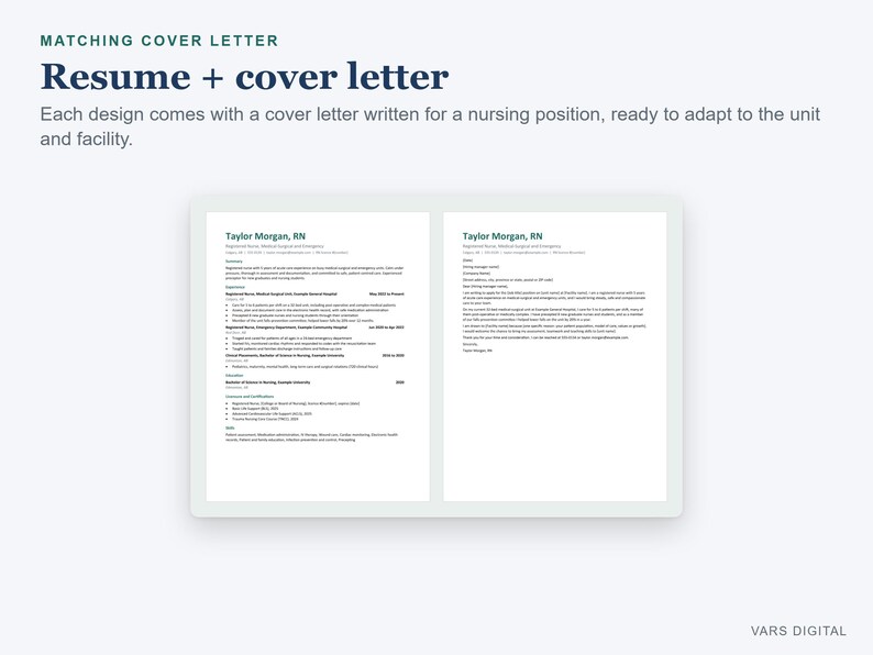 Plantilla de currículum de enfermera en Word, currículum de enfermera registrada compatible con sistemas ATS, con carta de presentación y referencias. imagen 4