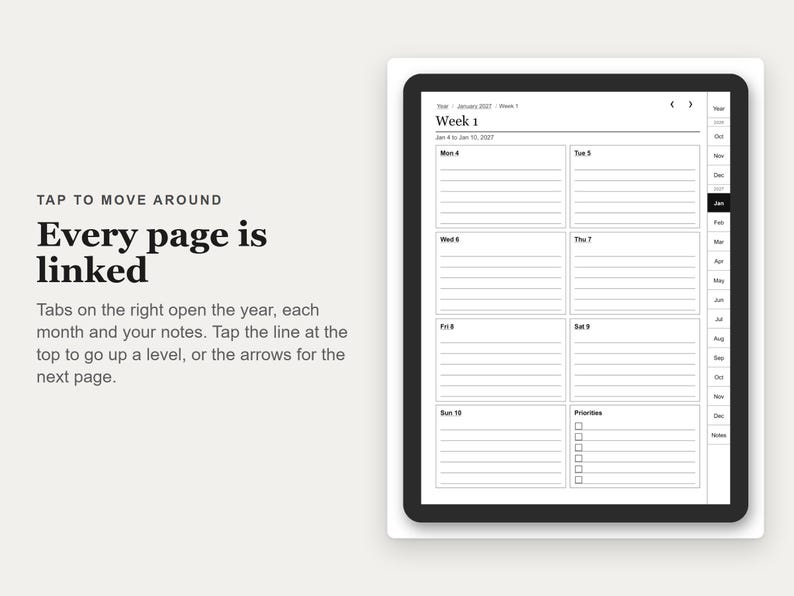 Digitale planner 2027, PDF met hyperlinks voor e-ink tablets (oktober 2026 - december 2027) afbeelding 3