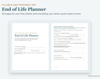 Planificateur de fin de vie (PDF à remplir), Carnet de dernières volontés, Classeur « Au cas où », à imprimer