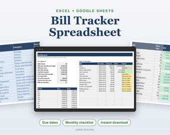 Rechnungsübersichts-Tabelle, monatliche Rechnungsliste mit Fälligkeitsterminen (Digitaler Download)