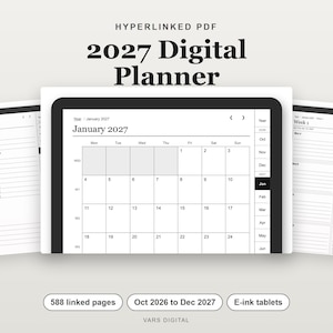 Digitale planner 2027, PDF met hyperlinks voor e-ink tablets (oktober 2026 - december 2027) afbeelding 1