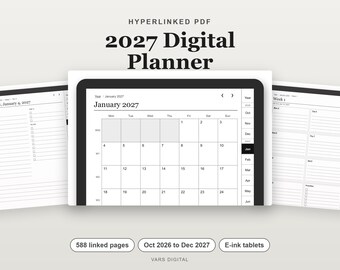 Digital planerare 2027, hyperlänkad PDF för e-bläcksurfplattor (okt 2026–dec 2027)