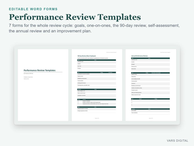 Performance Review Template, Employee Evaluation Forms in Word, 90 Day Review and Self Assessment image 2