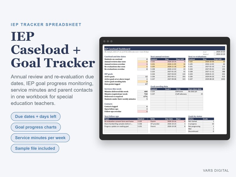 IEP Tracker Spreadsheet, IEP Goal Tracker and Caseload Manager for Special Education (Excel) zdjęcie 2