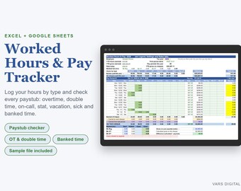 Timesheet Template Excel, Work Hours Tracker & Paystub Checker for Hourly Workers