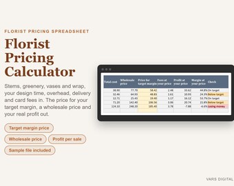 Florist Pricing Calculator Spreadsheet, Flower Shop Recipe Cost Calculator Excel, Floral Business Pricing Template