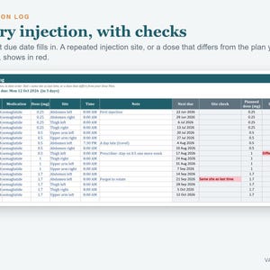 GLP1 Tracker Spreadsheet, Injection Log, Weight Loss Tracker, Dose and Side Effect Log (Excel) image 3