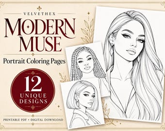 Modern Muse - Disegni da colorare con ritratti di donne, 12 illustrazioni di moda (download digitale)