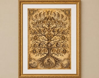 Antique Family Tree Set of 6 Printable Wall Art | Vintage Genealogy Bloodline Chart | Dark Academia Heraldry Decor | Digital Download