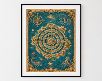 Lost Cities Map Set of 6 Printable Wall Art | Antique Atlantis Fantasy Map | Vintage Nautical Explorer Decor | Digital Download