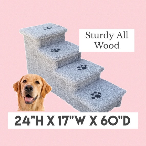 pet steps for bed, Dog Stairs, HUGE 24"High x 17"Wide x 60"Deep, for big and small dogs 5-200 Lbs, beautiful plush tan or gray carpet
