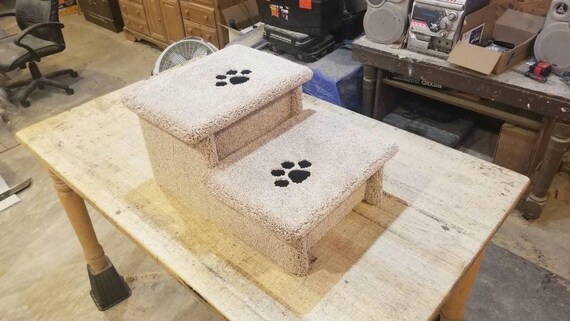 Dog Stair for Couch, 12"H X 17"W X 24"D, Handmade in USA, Neutral Tan or Gray Carpet, No Foam or Cardboard, Dog Pet Cat Stairs Steps
