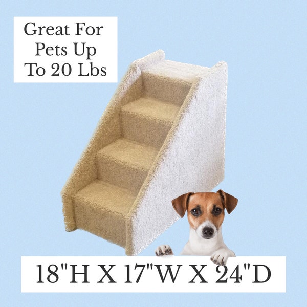 Pet steps, Cat stairs, dog steps with rails, 18"HX17"WX24"D, beautiful plush neutral tan or gray carpet, custom built to last