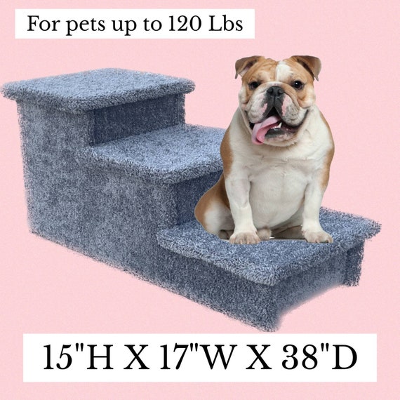 Pet steps, Dog Stairs, pet steps for cat, 15"Hx17"Wx38"D, Beautiful Plush Gray Carpet, help prevent hip dysplasia dog arthritis