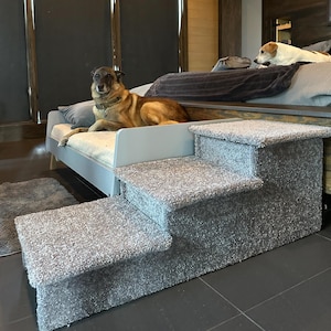 Dog Stairs 18"H x 17"W x 46"D, Solid Wood Pet Steps with Plush Carpet, Ideal for Pets 2-150 Lbs, Dog Steps for Bed & Couch, Handmade in USA