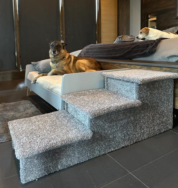 Dog Stairs 18"H X 17"W X 46"D, Solid Wood Pet Steps with Plush Carpet, Ideal for Pets 2-150 Lbs, Dog Steps for Bed & Couch, Handmade in USA
