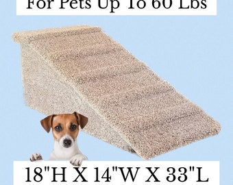 Pet Ramps, 18"Hx14"Wx33"L, sturdy w/ NO foam or cardboard, beautiful plush tan or gray carpet, custom built to last, pet ramp for dog or cat