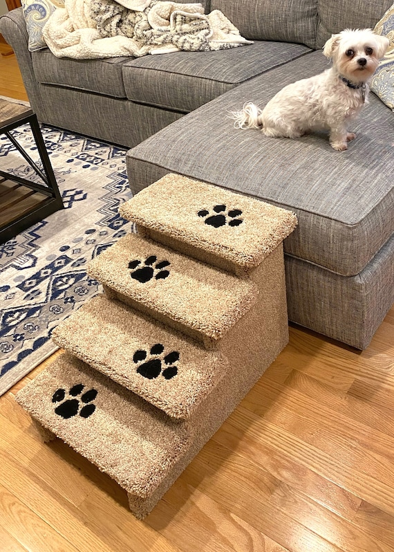 Pet Steps, 18"H x 17"W x 24"d, Dog Stairs, Custom handmade in the USA, great for pets 2-20 Lbs, plush neutral tan or neutral gray carpet