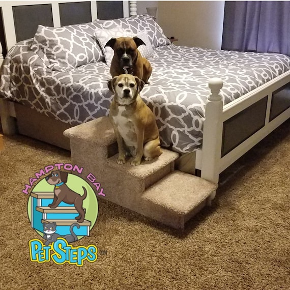 Pet steps, Cat stairs, Dog Stairs, for pets 5-100 Lbs, 18"HX17"WX38"D, beautiful plush neutral tan carpet, custom built to last,