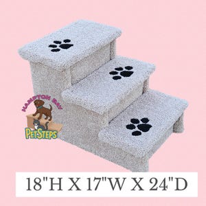 Dog Stairs 18"H x 17"W x 24"D, 3-Step Wooden Pet Steps with Plush Carpet, Ideal for Pets up to 50Lbs, Bed & Couch Steps, Handmade in USA